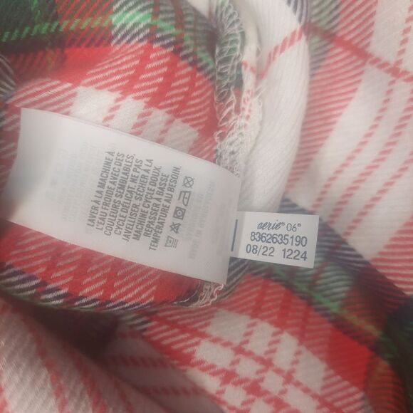 NWT Womans Aerie White/Red/Green Plaid Flannel Pajama Top - Picture 14 of 14